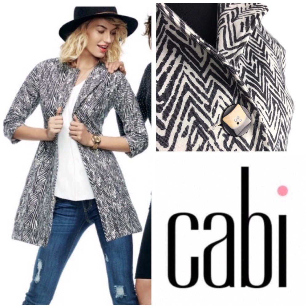 Cabi Gray Zig Zag Ponte Jacket with Button Closure